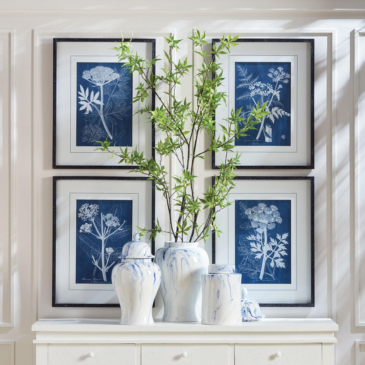 Napa Includes mat CYANOTYPE QUEEN ANNES LACE PRINTS, SET OF 4