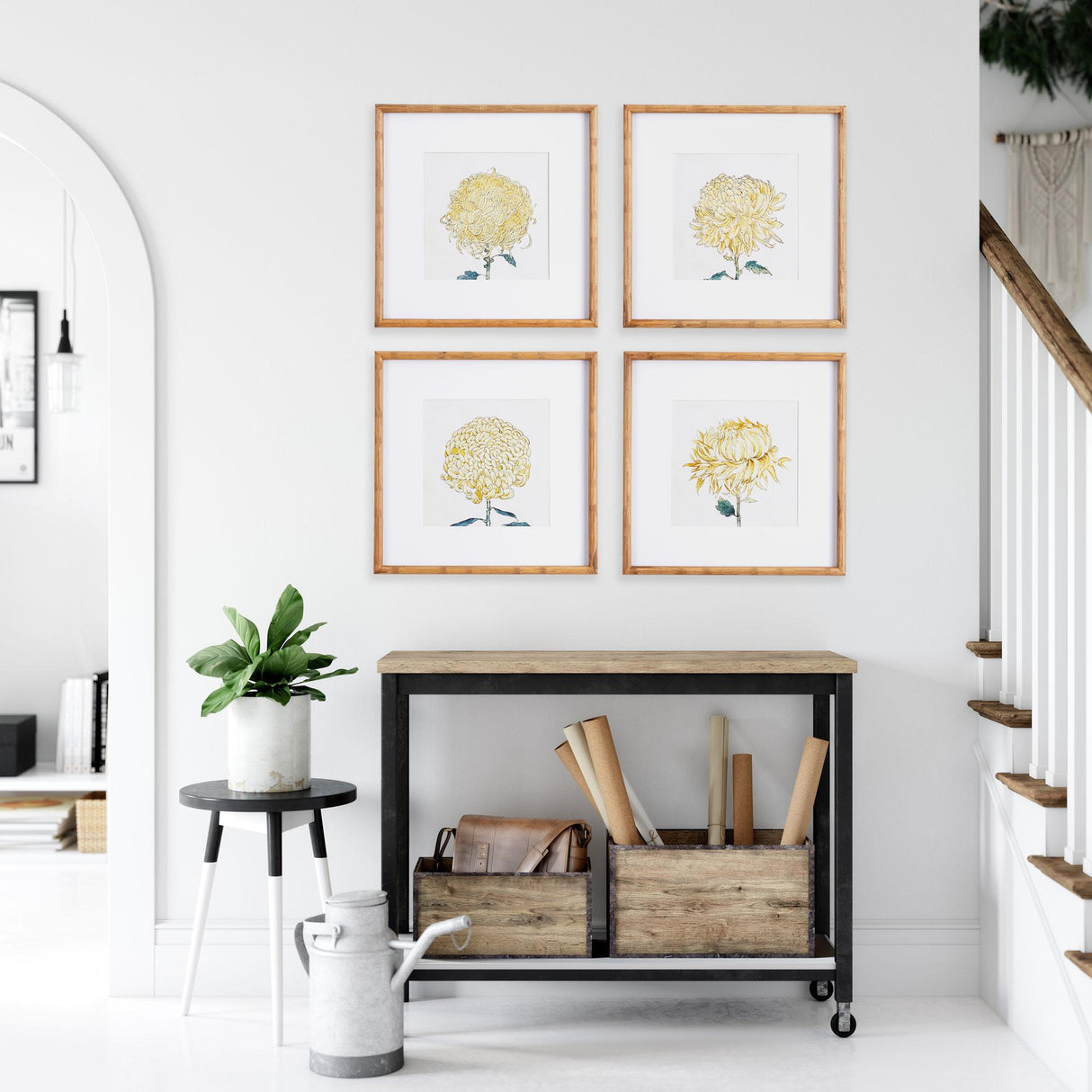 Napa Includes mat CHRYSANTHEMUM PRINTS, SET OF 4