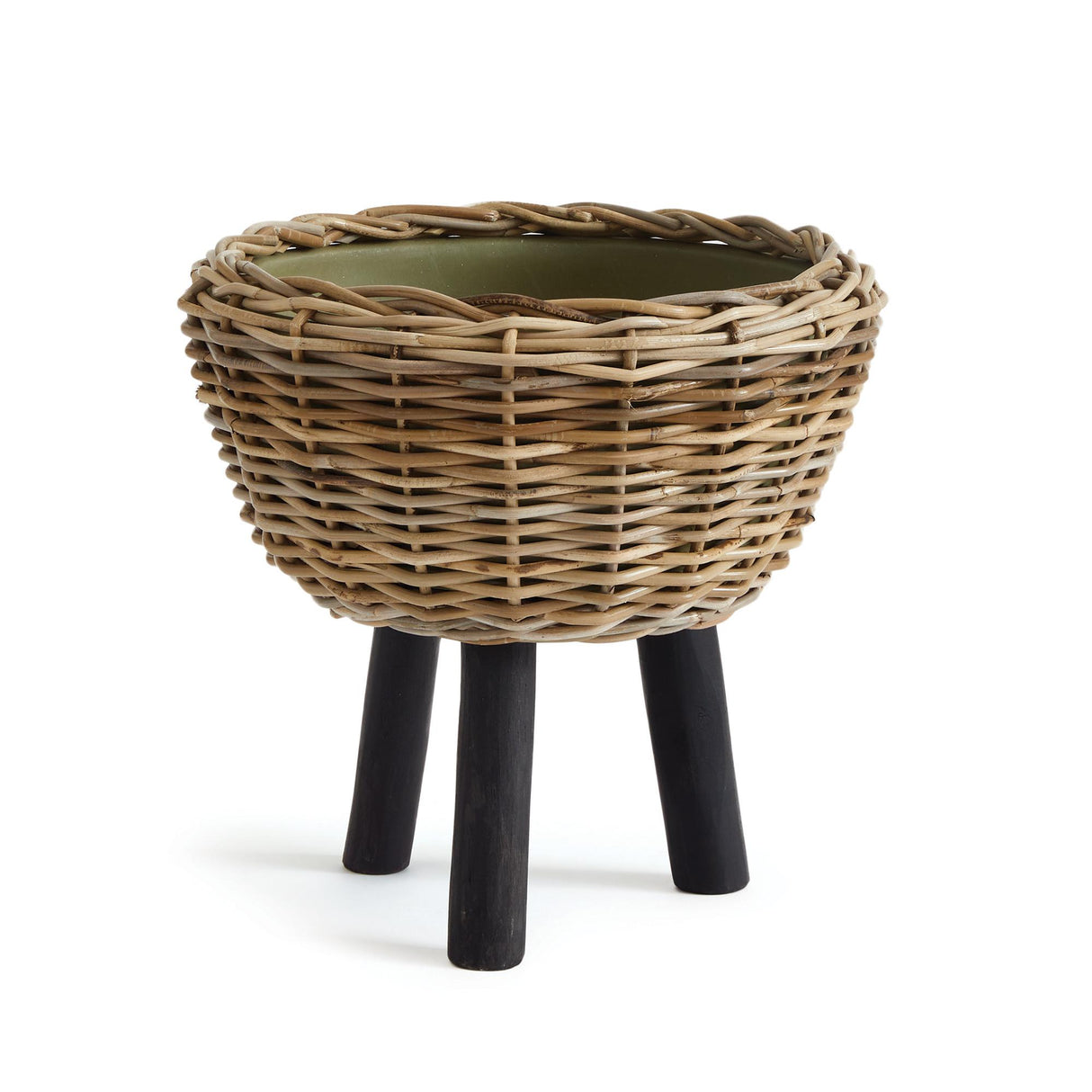 black rattan plant pots Napa Natural/Black Woven Rattan Dry Basket Plant Riser 17" – DecoratorsBest