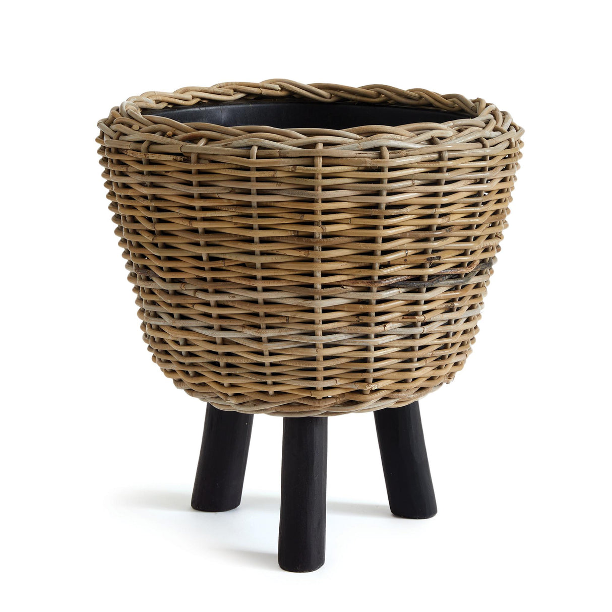 Napa Natural/Black WOVEN RATTAN DRY BASKET PLANT RISER 21.25"
