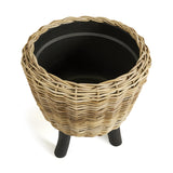 Napa Natural/Black WOVEN RATTAN DRY BASKET PLANT RISER 21.25"