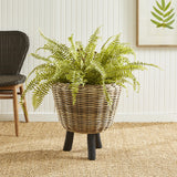 Napa Natural/Black WOVEN RATTAN DRY BASKET PLANT RISER 21.25"