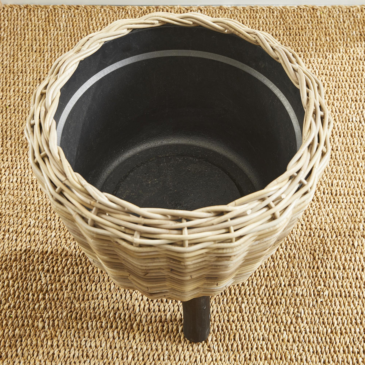 Napa Natural/Black WOVEN RATTAN DRY BASKET PLANT RISER 21.25"