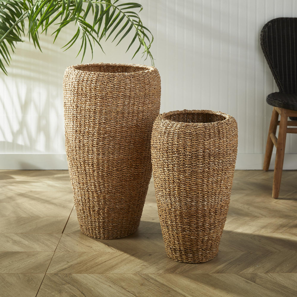Napa Natural SEAGRASS TALL ROUND PLANTERS, SET OF 2