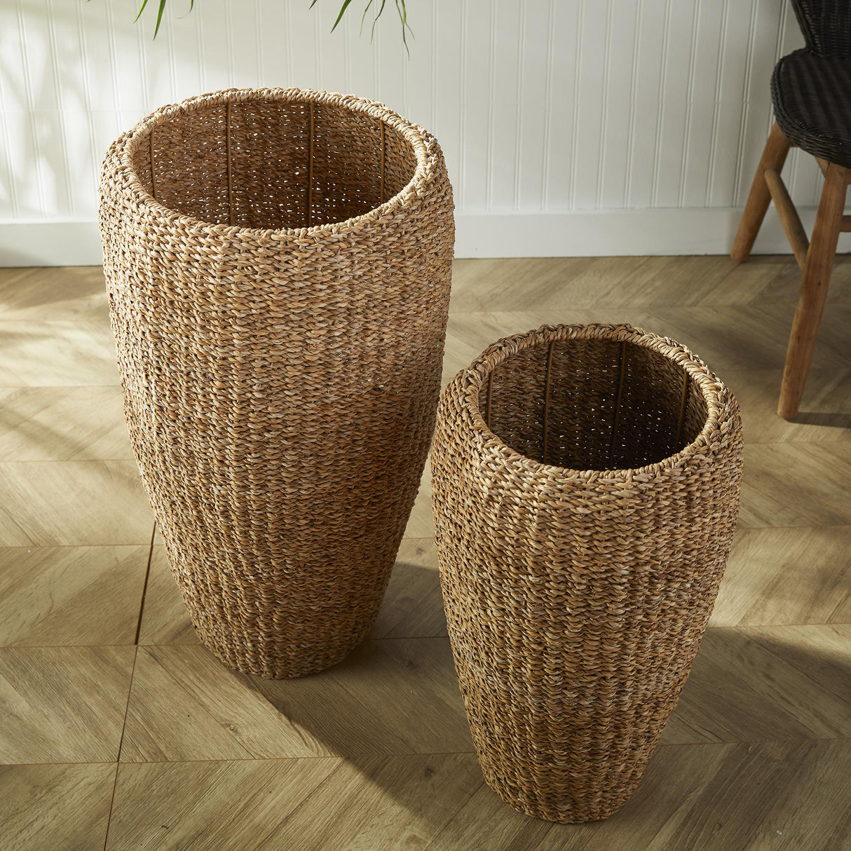 Napa Natural SEAGRASS TALL ROUND PLANTERS, SET OF 2