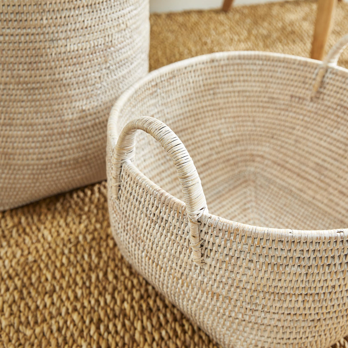 Napa Whitewash BURMA RATTAN ORCHARD BASKETS, SET OF 2