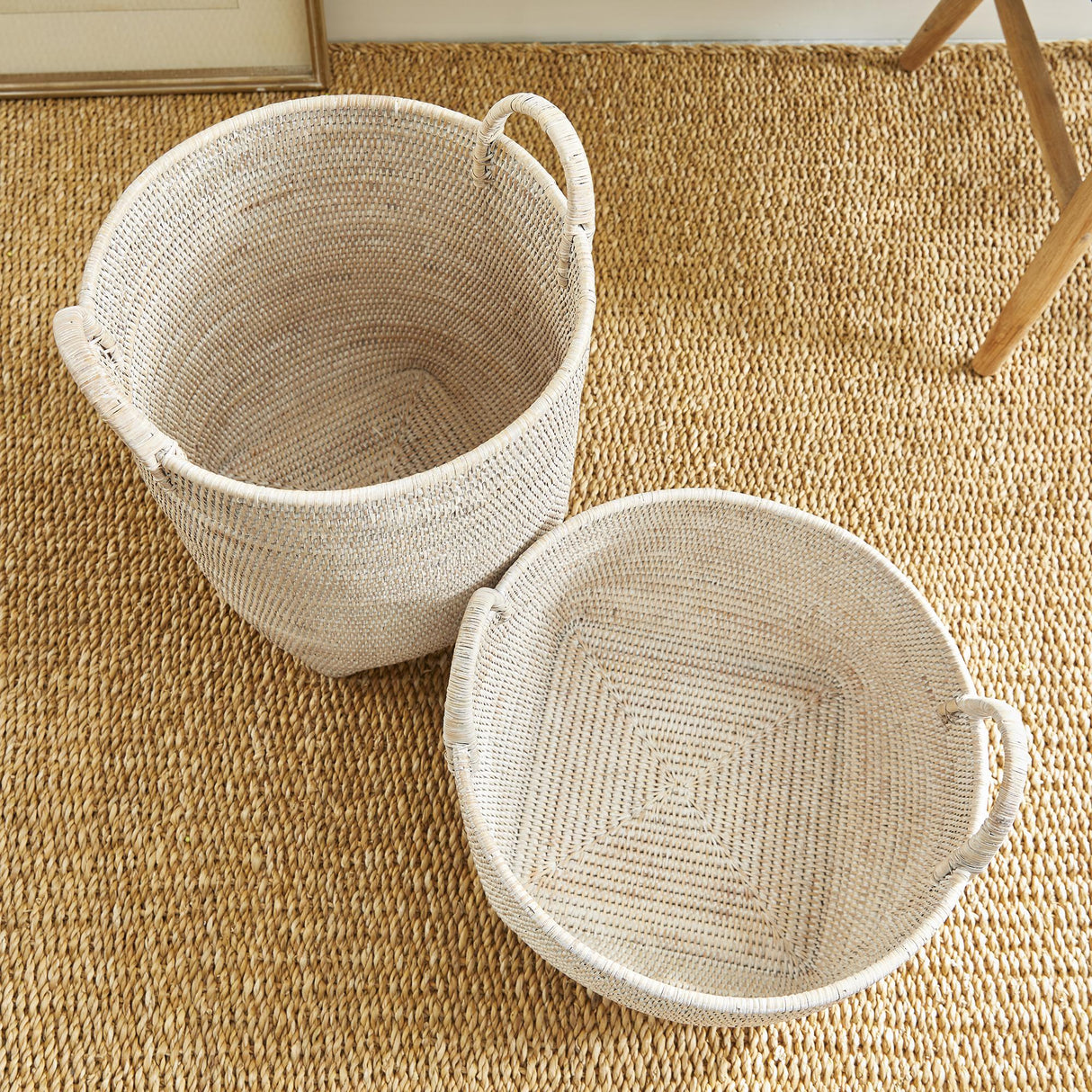Napa Whitewash BURMA RATTAN ORCHARD BASKETS, SET OF 2
