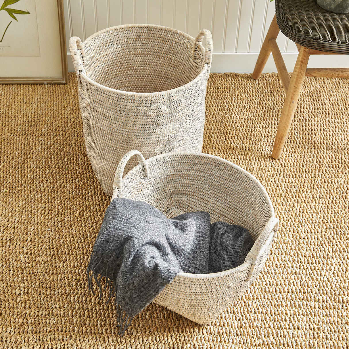 Napa Whitewash BURMA RATTAN ORCHARD BASKETS, SET OF 2