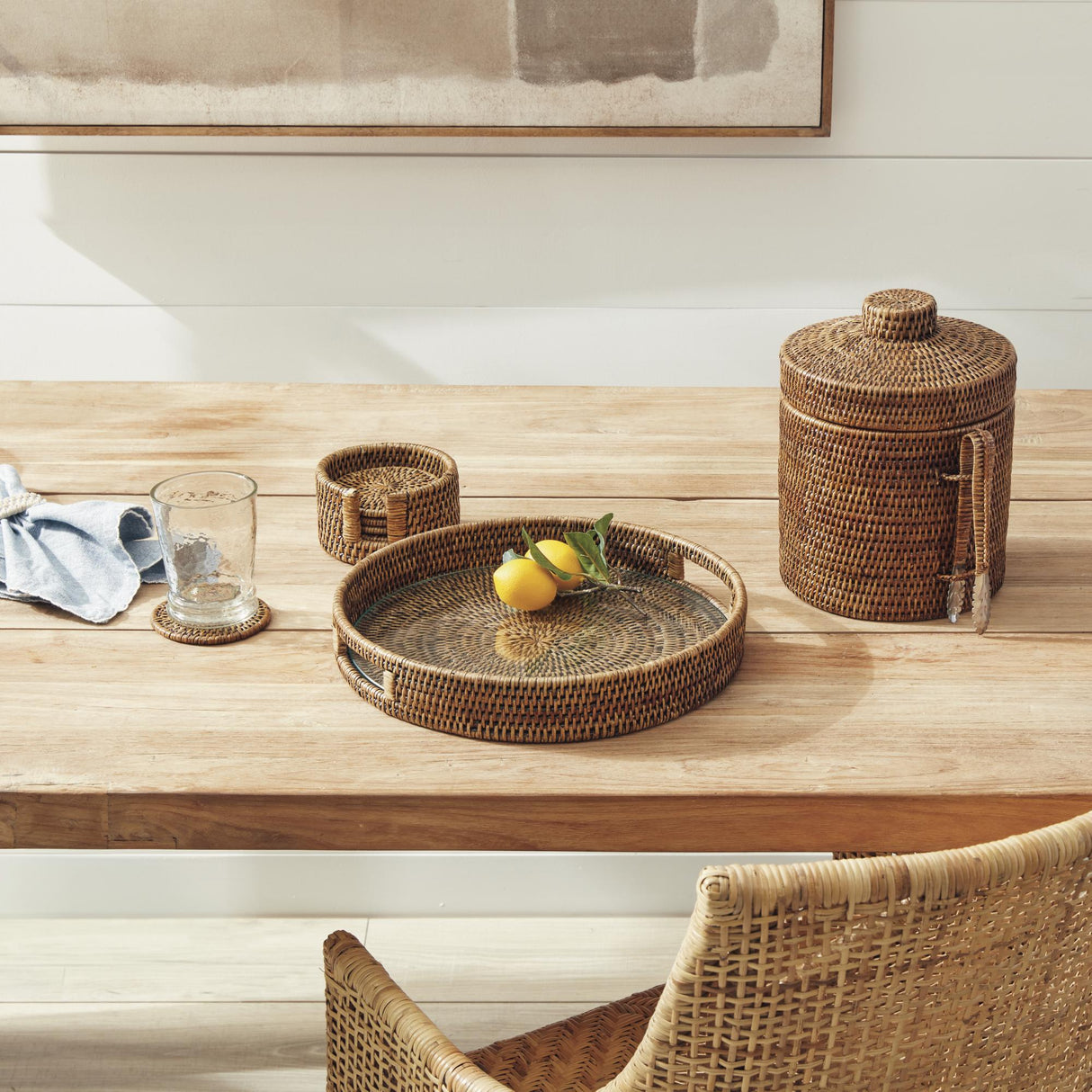 Napa Warm Brown BURMA RATTAN ROUND SERVING TRAY