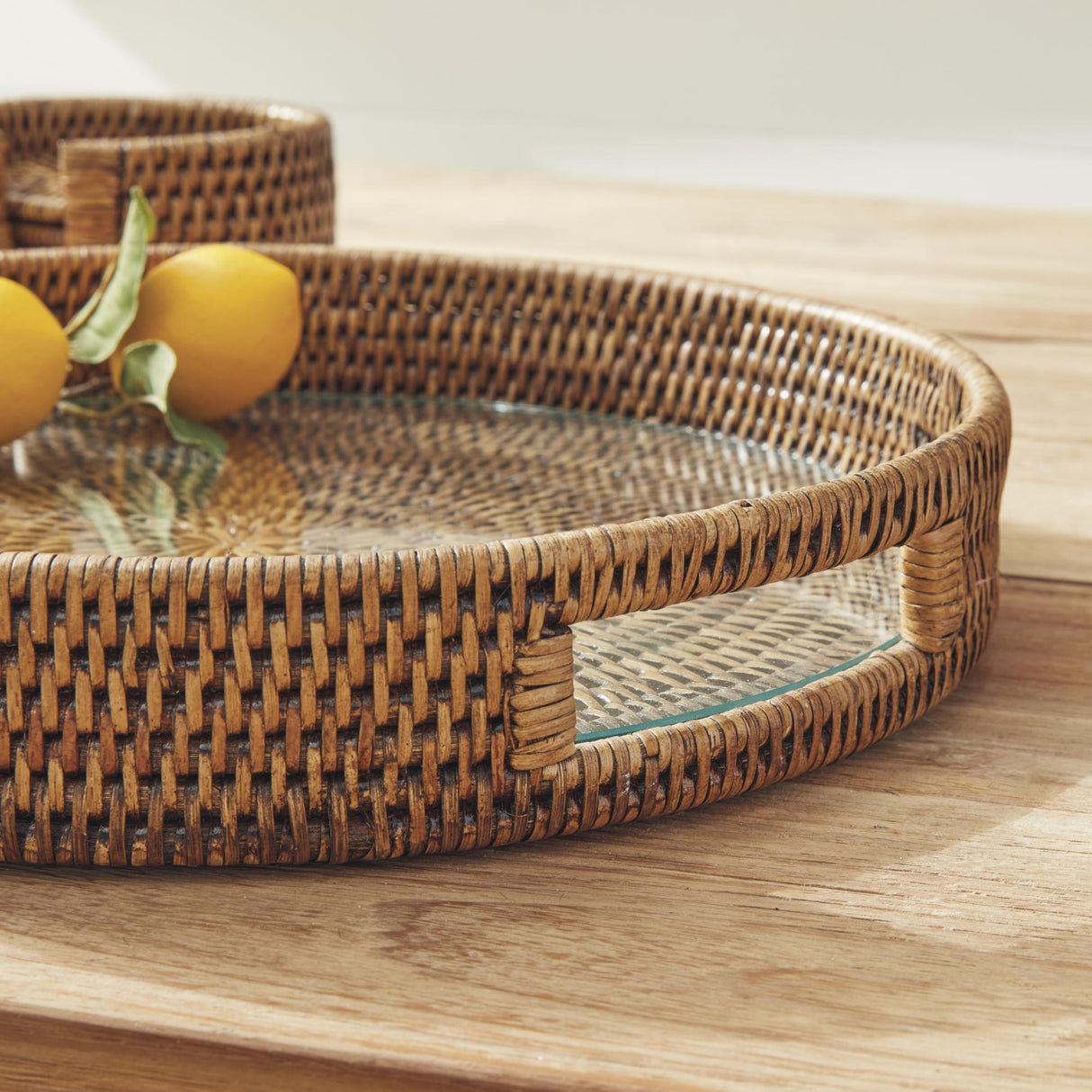 Napa Warm Brown BURMA RATTAN ROUND SERVING TRAY