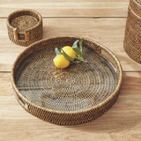 Napa Warm Brown BURMA RATTAN ROUND SERVING TRAY
