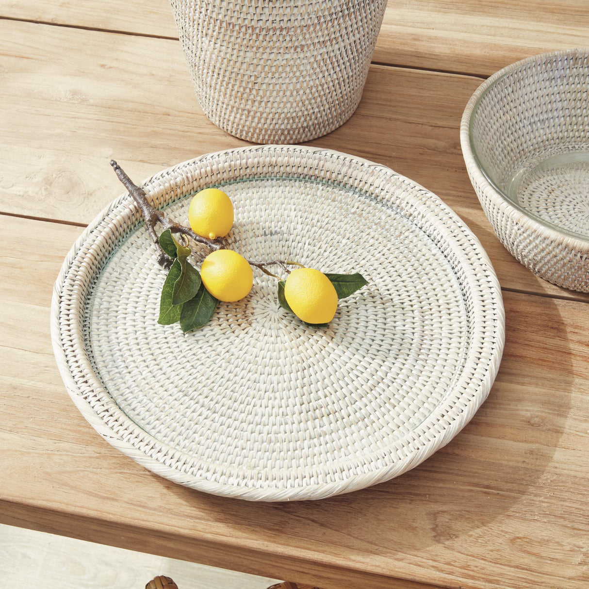 Napa Whitewash BURMA RATTAN SERVING PLATTER