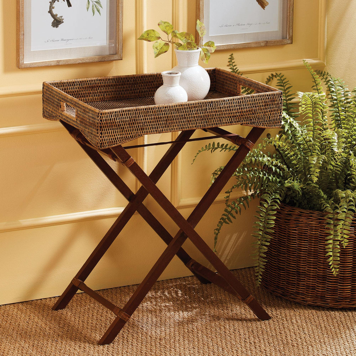 Napa Warm Brown BURMA RATTAN BUTLER TRAY TABLE