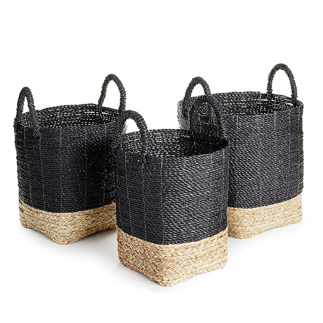 Napa Black/Natural MADURA MARKET BASKETS, SET OF 3