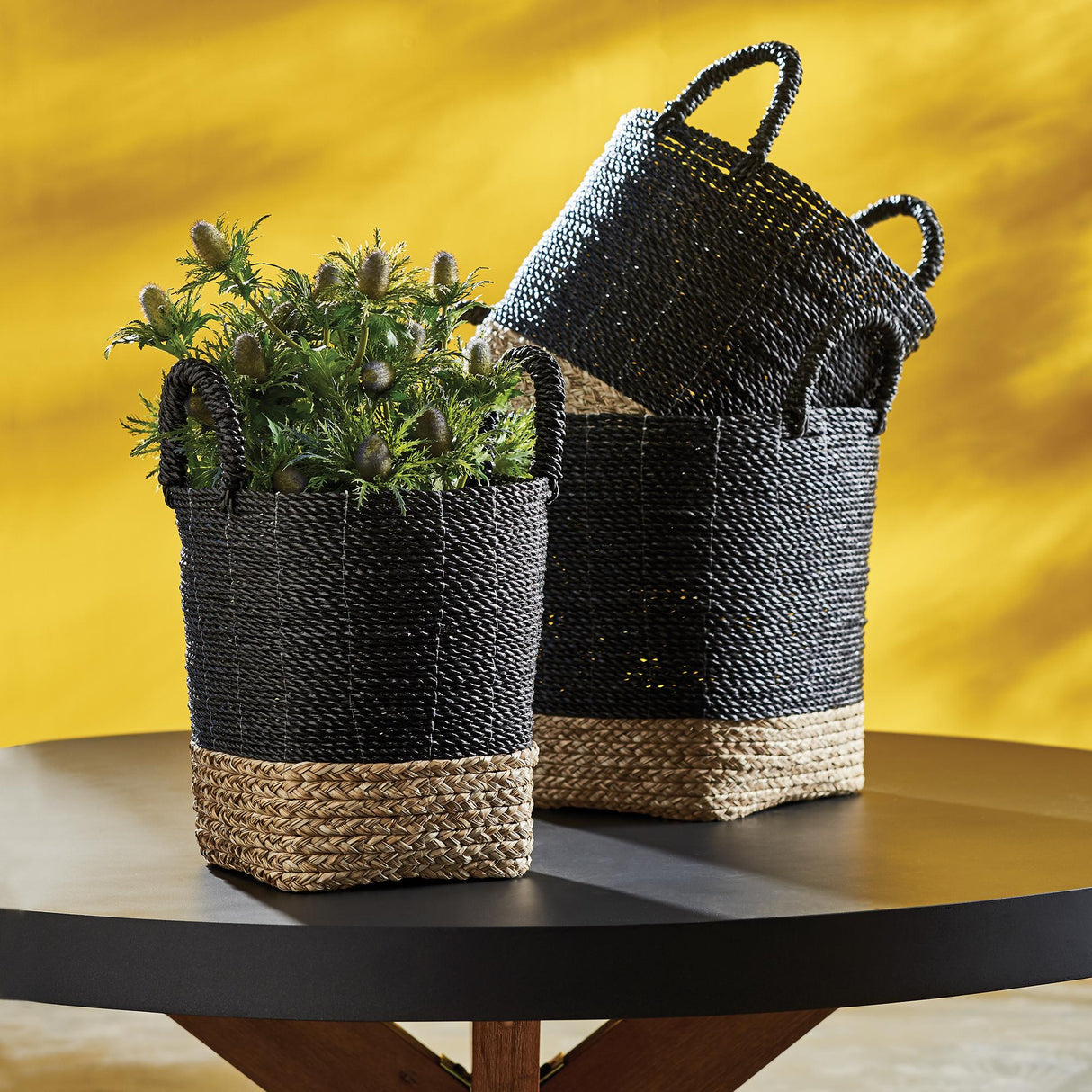 Napa Black/Natural MADURA MARKET BASKETS, SET OF 3