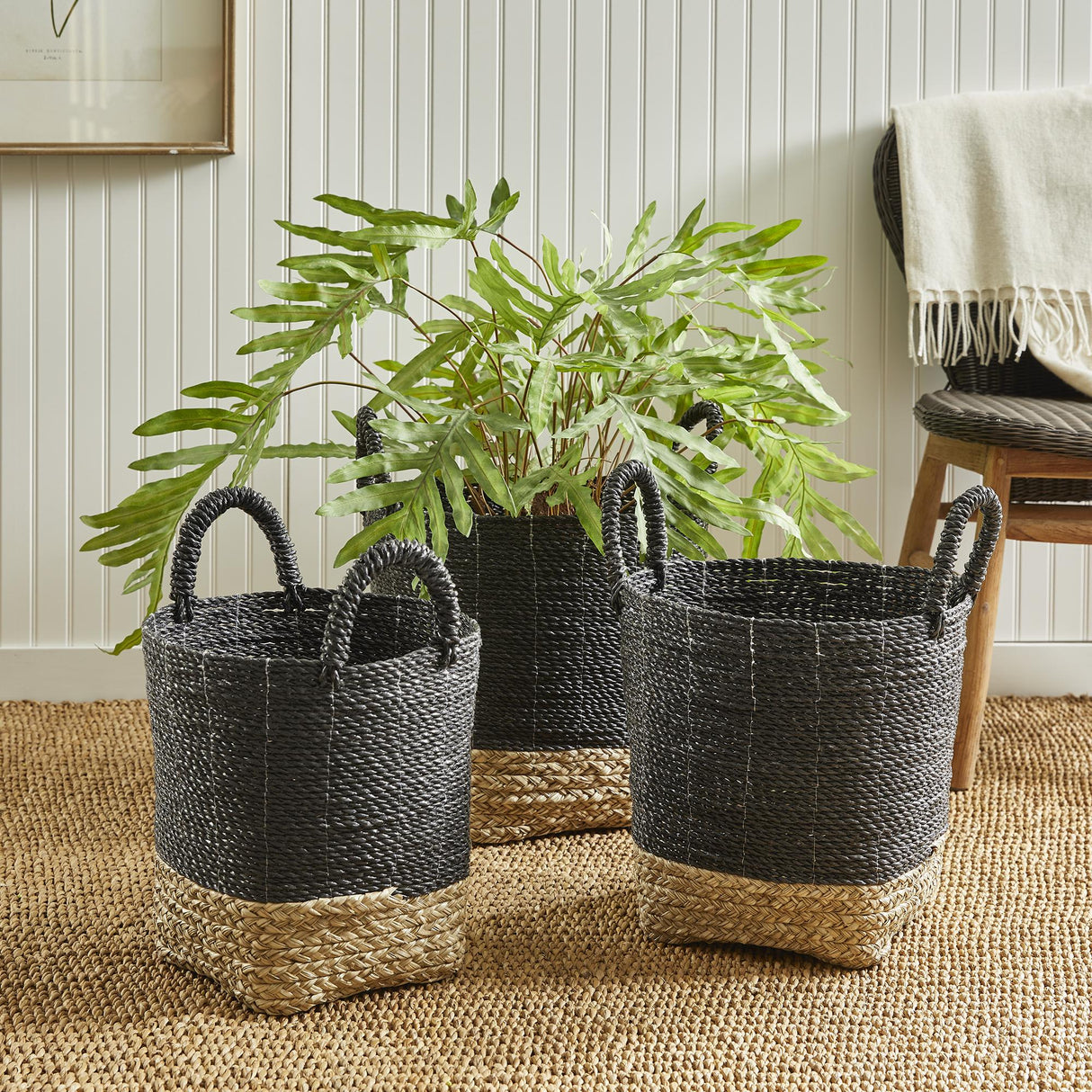 Napa Black/Natural MADURA MARKET BASKETS, SET OF 3