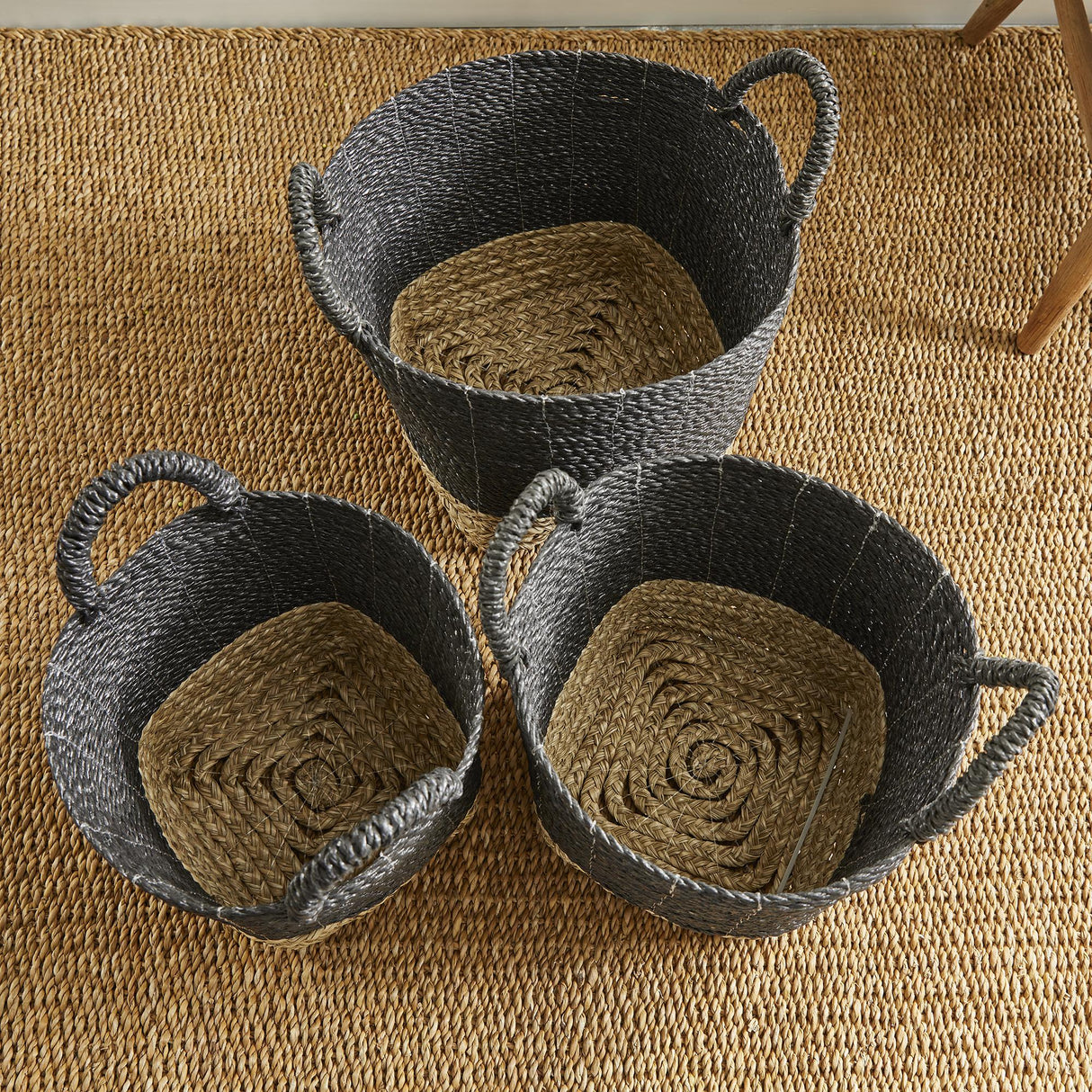 Napa Black/Natural MADURA MARKET BASKETS, SET OF 3