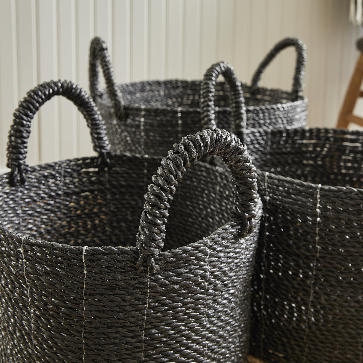 Napa Black/Natural MADURA MARKET BASKETS, SET OF 3
