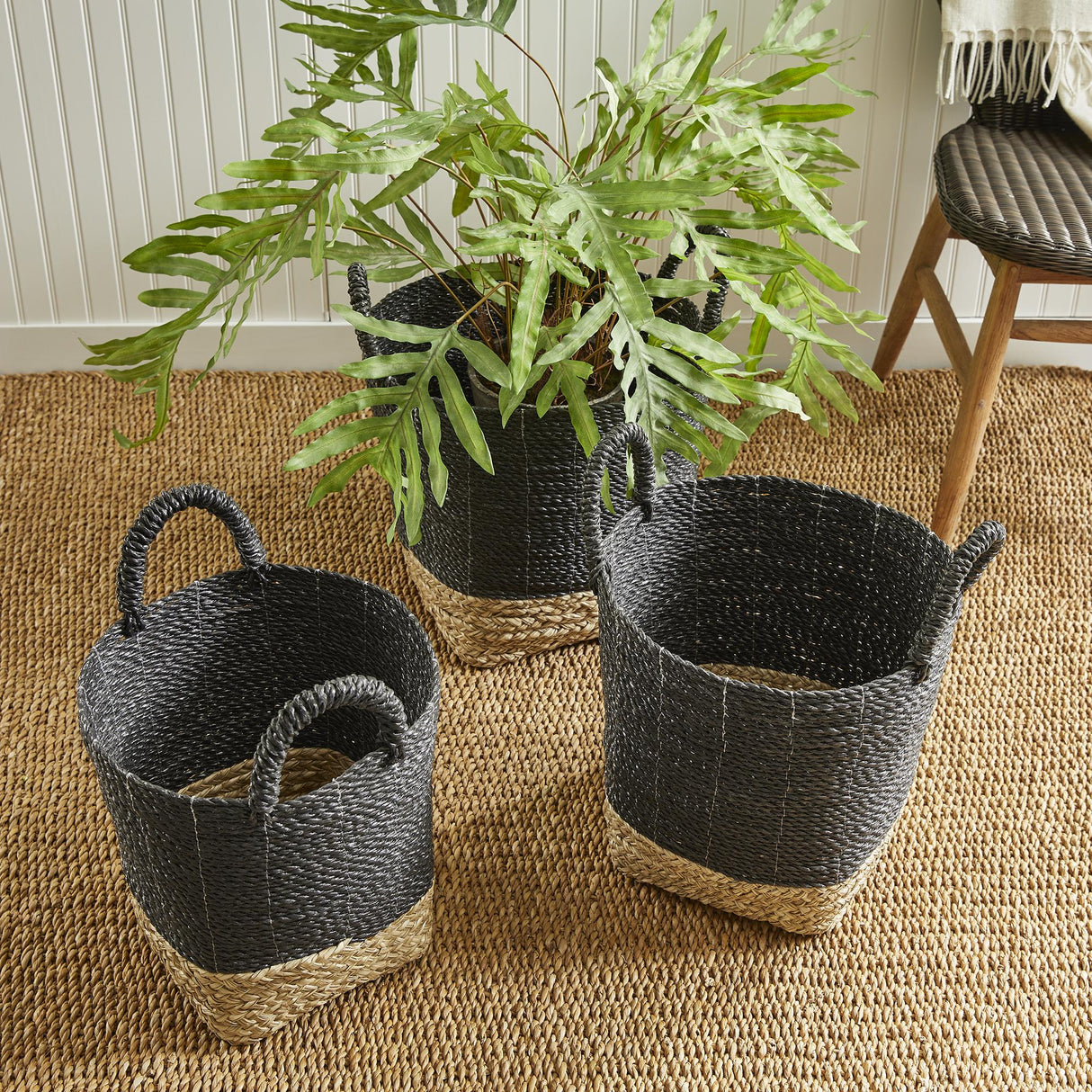 Napa Black/Natural MADURA MARKET BASKETS, SET OF 3