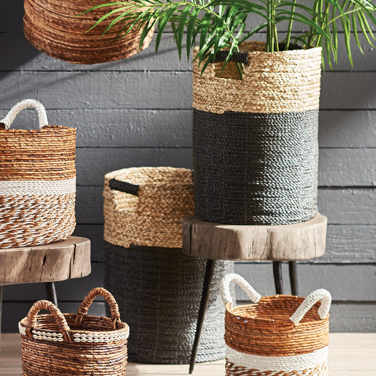 Napa Black/Natural MADURA HAMPER BASKETS, SET OF 2