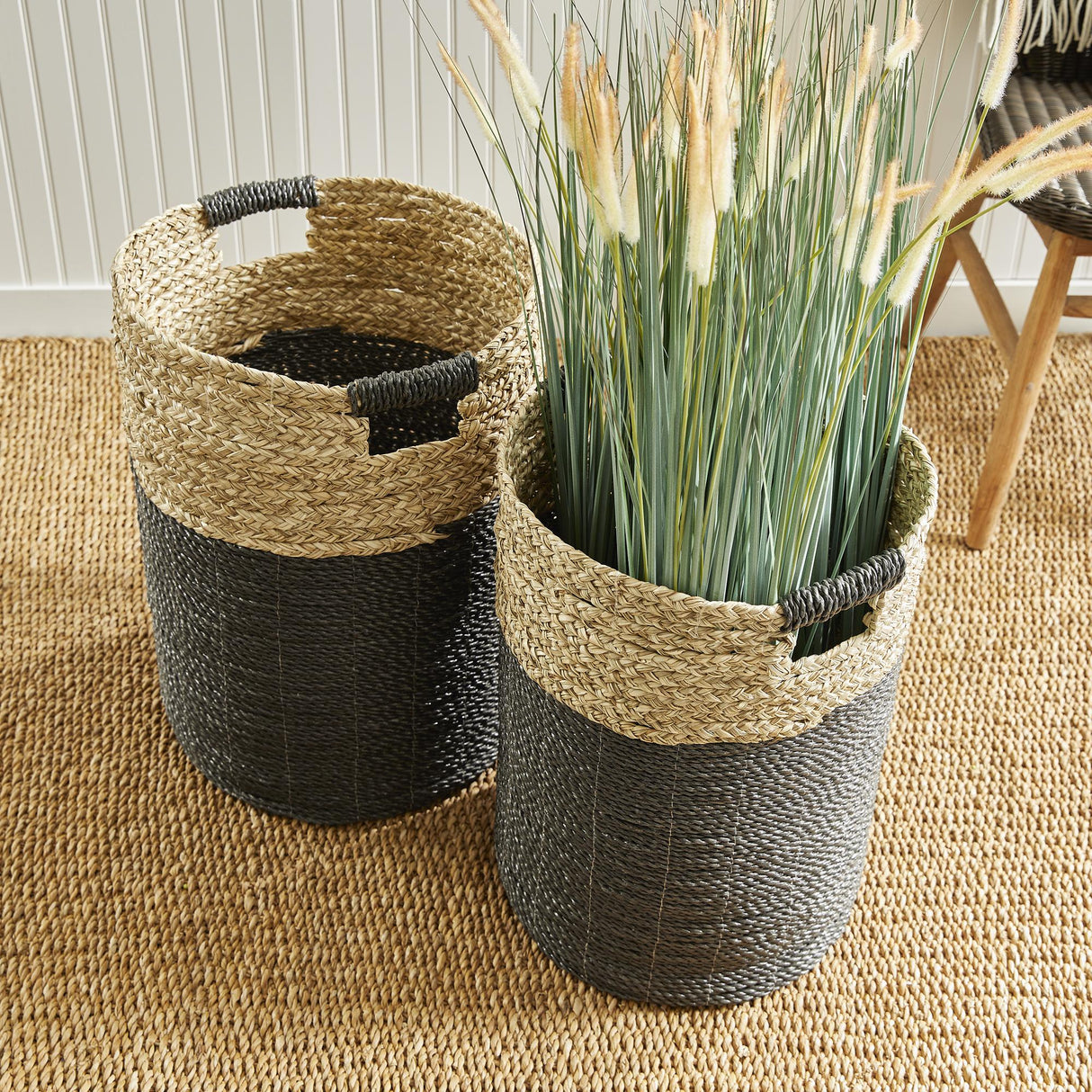 Napa Black/Natural MADURA HAMPER BASKETS, SET OF 2