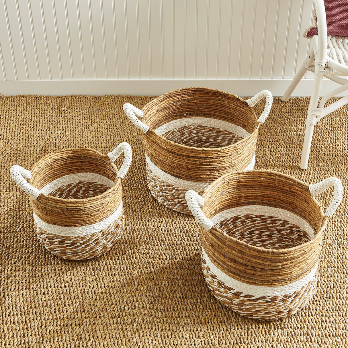 Napa Natural/White KEY LARGO ROUND BASKETS, SET OF 3