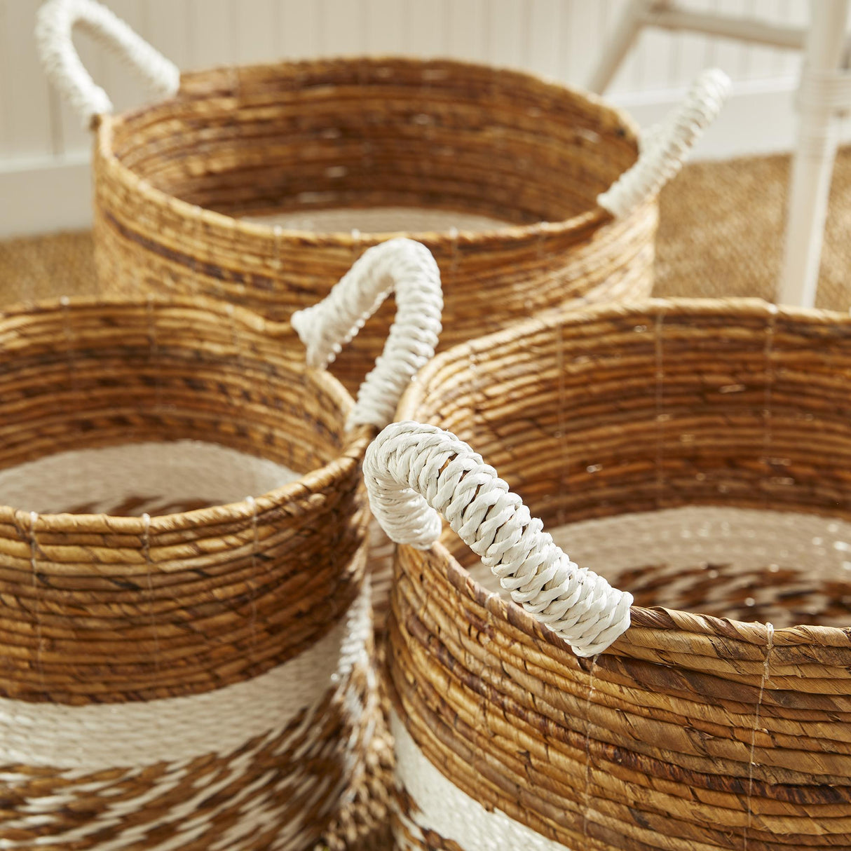 Napa Natural/White KEY LARGO ROUND BASKETS, SET OF 3