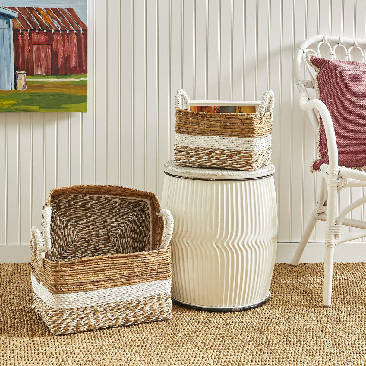 Napa Natural/White KEY LARGO RECTANGULAR BASKETS, SET OF 3