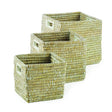Napa White RIVERGRASS SQUARE BASKETS WITH HANDLES, SET OF 3