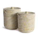 Napa White RIVERGRASS HAMPER BASKETS WITH LIDS, SET OF 2