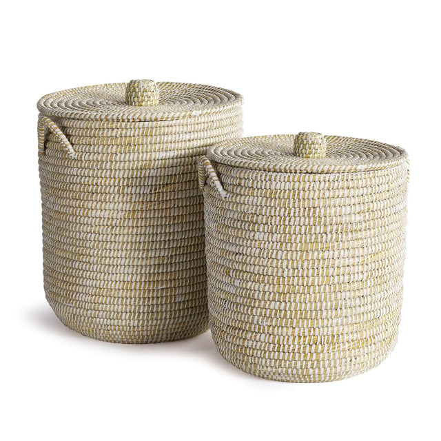 Napa White RIVERGRASS HAMPER BASKETS WITH LIDS, SET OF 2