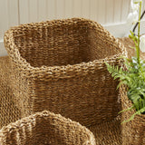 Napa Natural SEAGRASS SQUARE BASKETS WITH CUFFS, SET OF 3