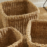 Napa Natural SEAGRASS SQUARE BASKETS WITH CUFFS, SET OF 3