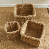Napa Natural SEAGRASS SQUARE BASKETS WITH CUFFS, SET OF 3