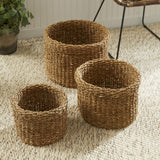 Napa Natural SEAGRASS ROUND BASKETS WITH CUFFS, SET OF 3