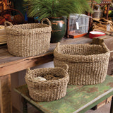 Napa Natural SEAGRASS OVAL BASKETS WITH HANDLES, SET OF 3