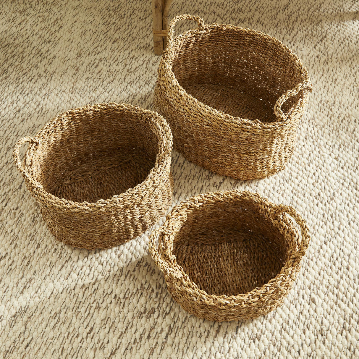Napa Natural SEAGRASS OVAL BASKETS WITH HANDLES, SET OF 3