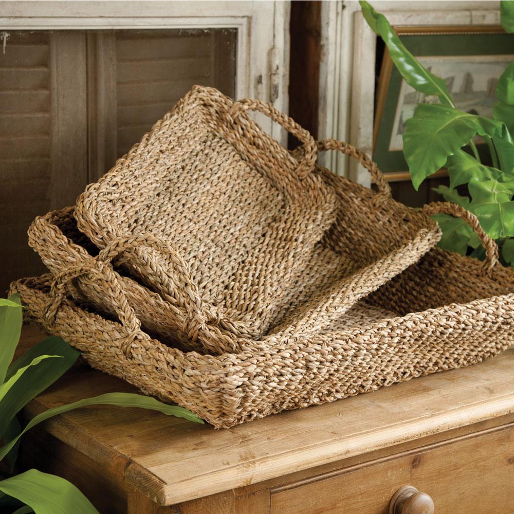 Napa Natural SEAGRASS TRAYS WITH HANDLES, SET OF 3