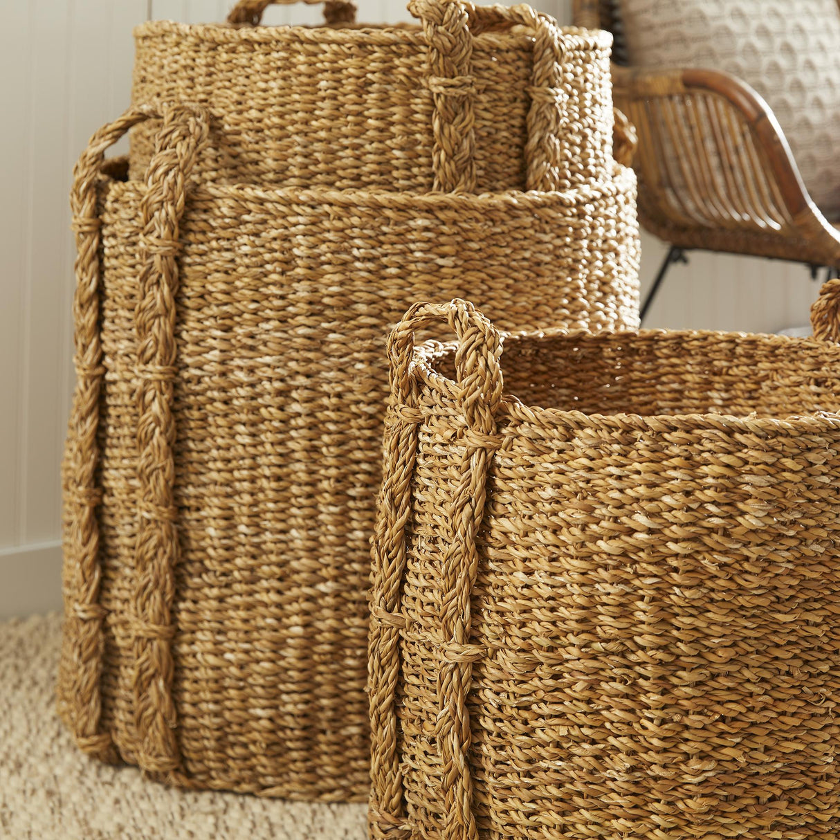 Napa Natural SEAGRASS ROUND BASKETS LARGE, SET OF 3