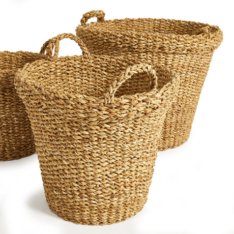 Napa Natural SEAGRASS TAPERED BASKETS WITH HANDLES, SET OF 3