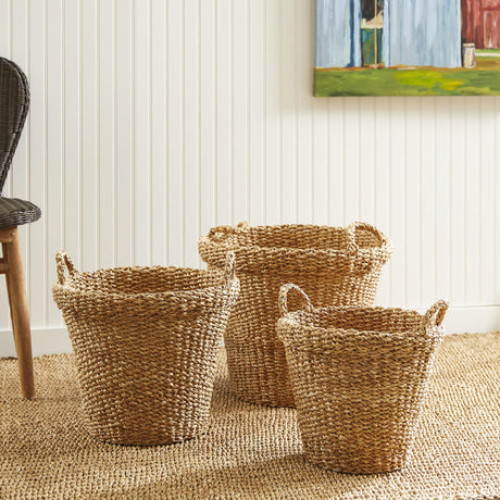 Napa Natural SEAGRASS TAPERED BASKETS WITH HANDLES, SET OF 3