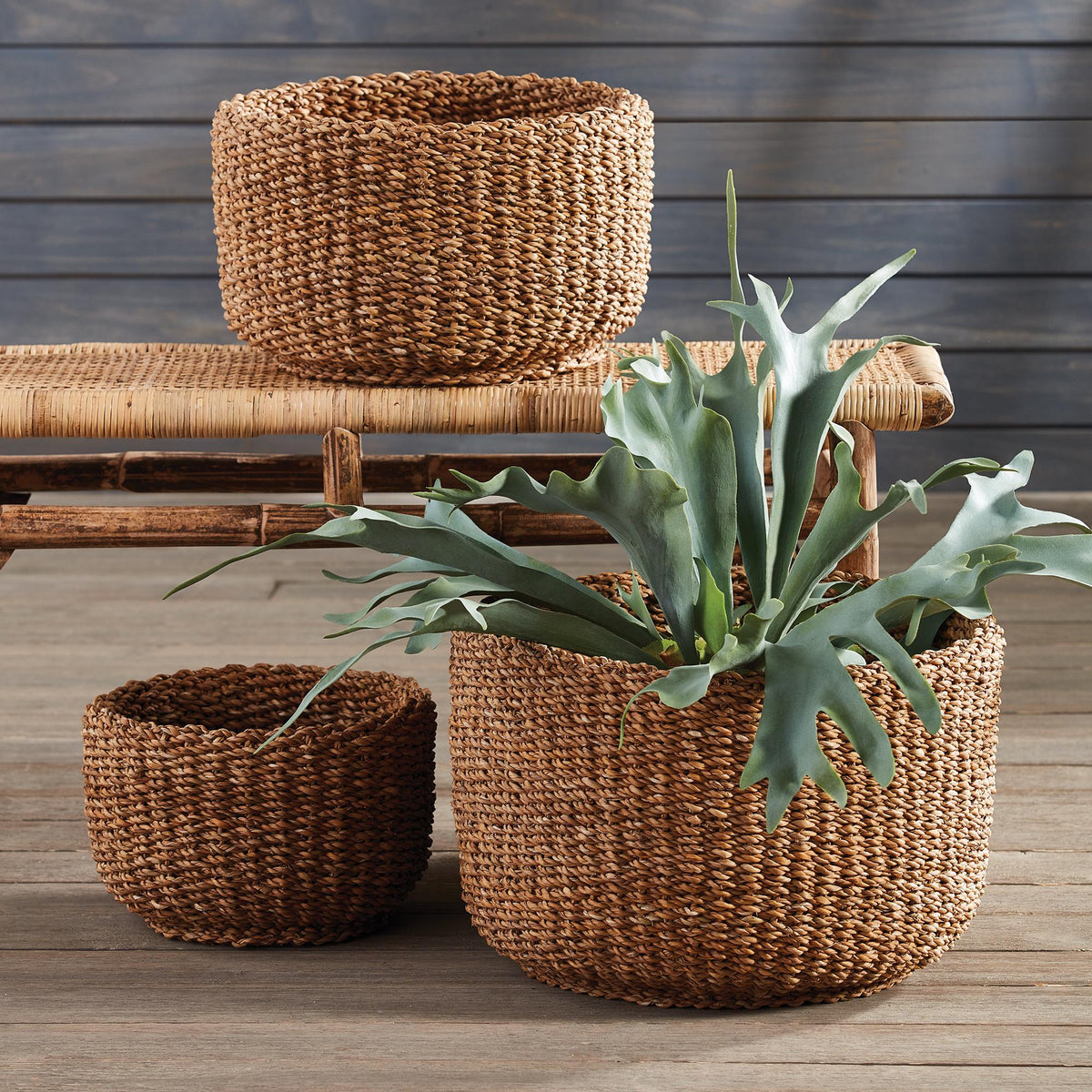 Napa Natural SEAGRASS CYLINDRICAL BASKETS, SET OF 3