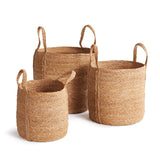 Napa Natural SEAGRASS ROUND BASKETS WITH LONG HANDLES, SET OF 3