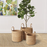 Napa Natural SEAGRASS ROUND BASKETS WITH LONG HANDLES, SET OF 3