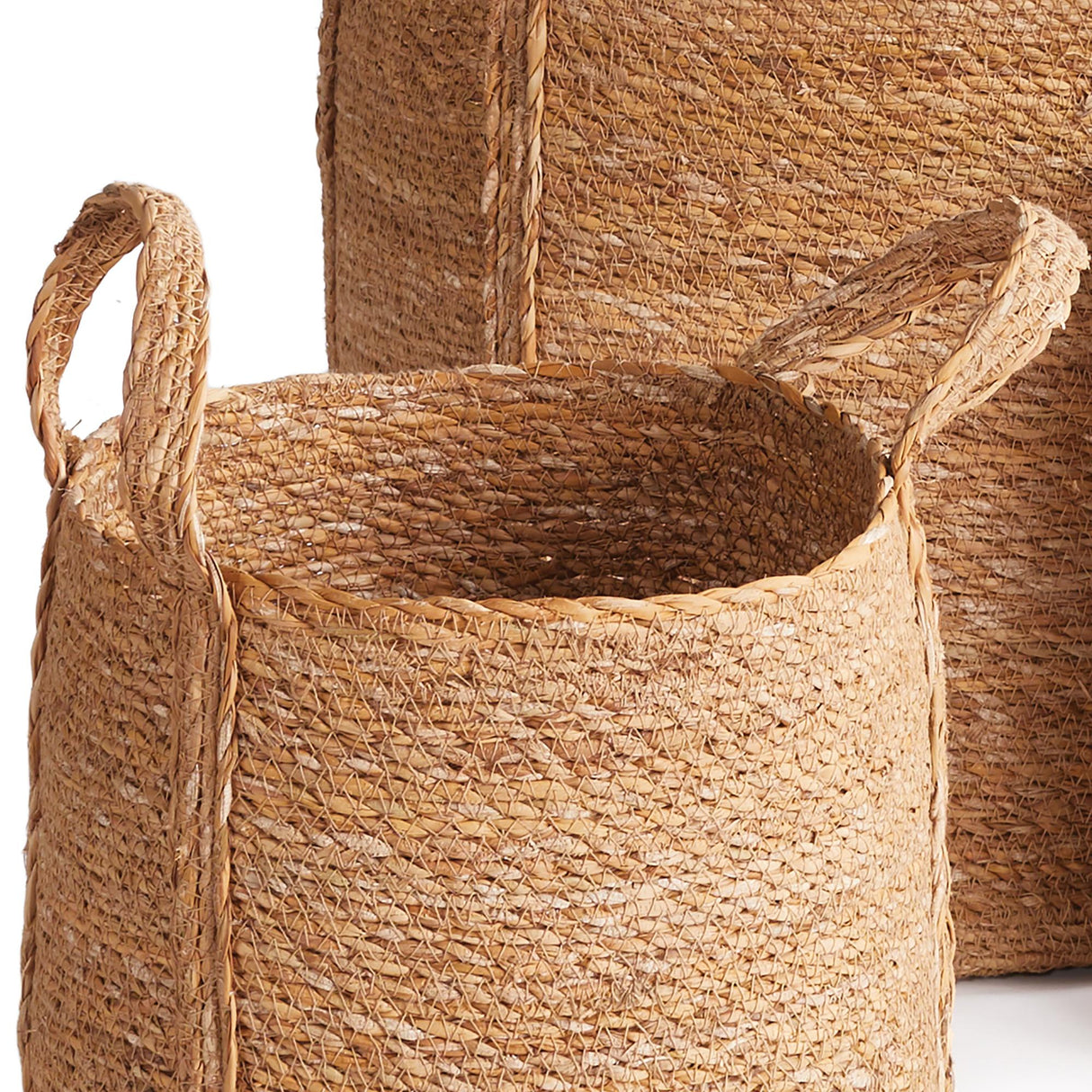 Napa Natural SEAGRASS ROUND BASKETS WITH LONG HANDLES, SET OF 3