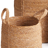 Napa Natural SEAGRASS ROUND BASKETS WITH LONG HANDLES, SET OF 3