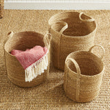 Napa Natural SEAGRASS ROUND BASKETS WITH LONG HANDLES, SET OF 3
