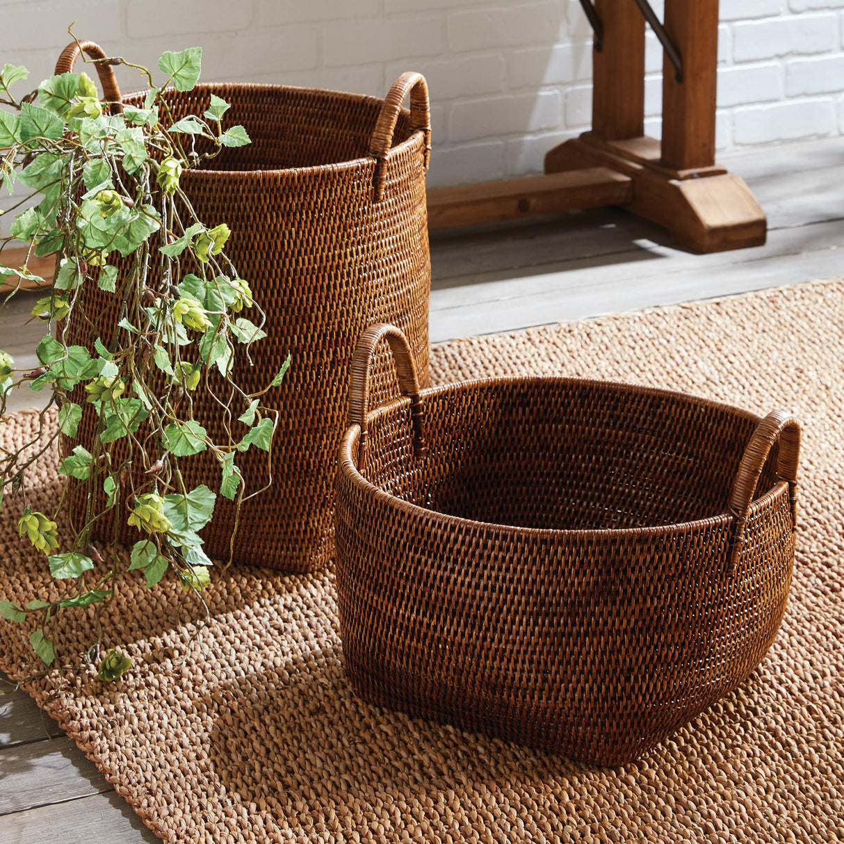 Napa Warm Brown BURMA RATTAN ORCHARD BASKETS, SET OF 2