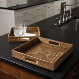 Napa Warm Brown BURMA RATTAN SQUARE TABLE TRAYS, SET OF 2