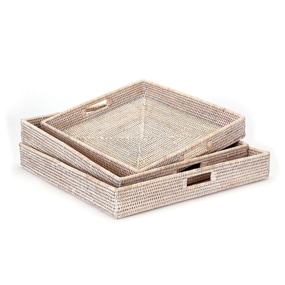 Napa Whitewash BURMA RATTAN OTTOMAN TRAYS, SET OF 3
